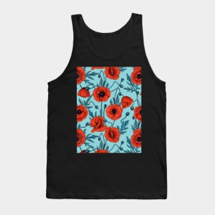 Poppies, red and blue on pool blue Tank Top